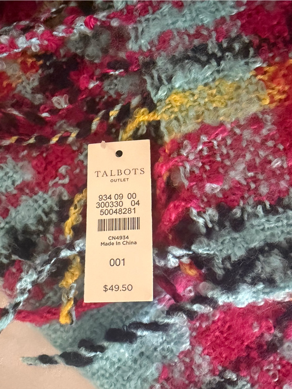 Talbots NWT Multicolor Plaid Fringe Scarf